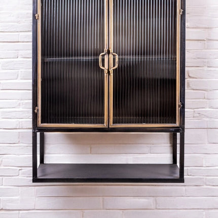 Black metal & ribbed glass wall cabinet