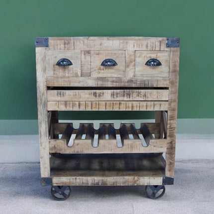 rustic wood drinks trolley