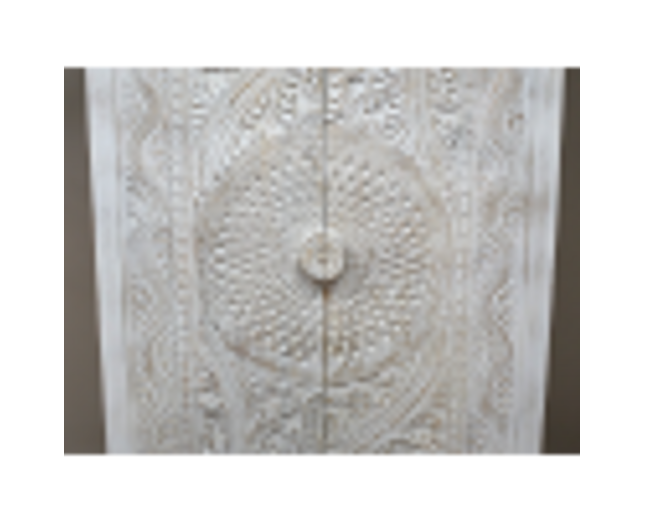 Tall white ornate carved wood shelved armoire storage cupboard - Back in stock Sept