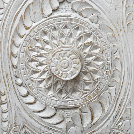 White carved wood ornate side cabinet