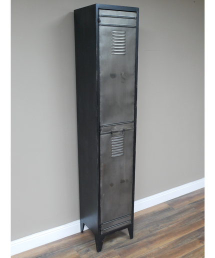 Tall slim iron shelved storage locker