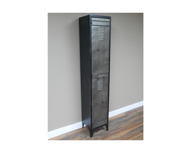 Tall slim iron shelved storage locker