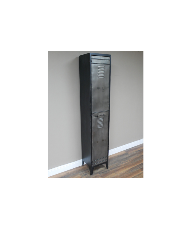 Tall slim iron shelved storage locker