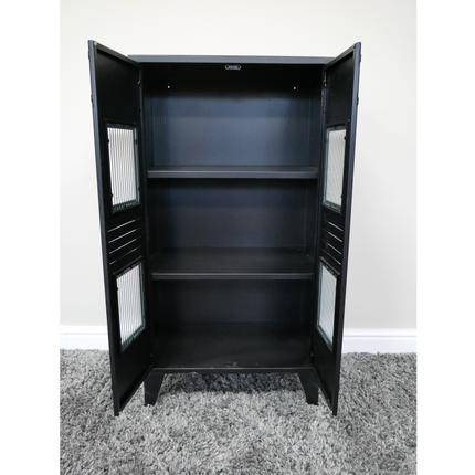 Black metal home storage cabinet