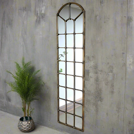 Extra tall muted gold arched wall mirror H:190cm W:51cm