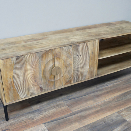 Carved natural wood "Circles" TV Stand