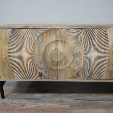 Carved natural wood "Circles" TV Stand