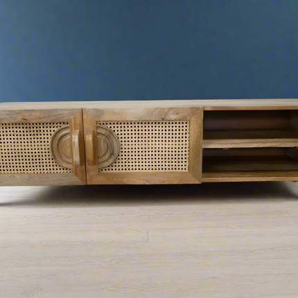 Wood and rattan rustic tv cabinet
