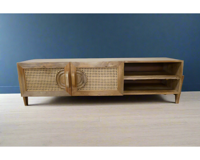 Wood and rattan rustic tv cabinet
