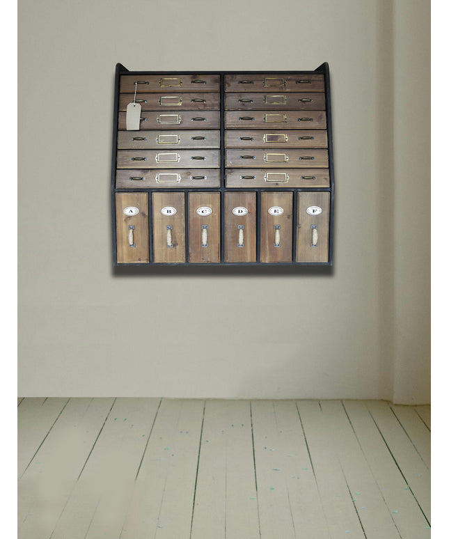 Rustic wall apothecary multi drawer storage cabinet