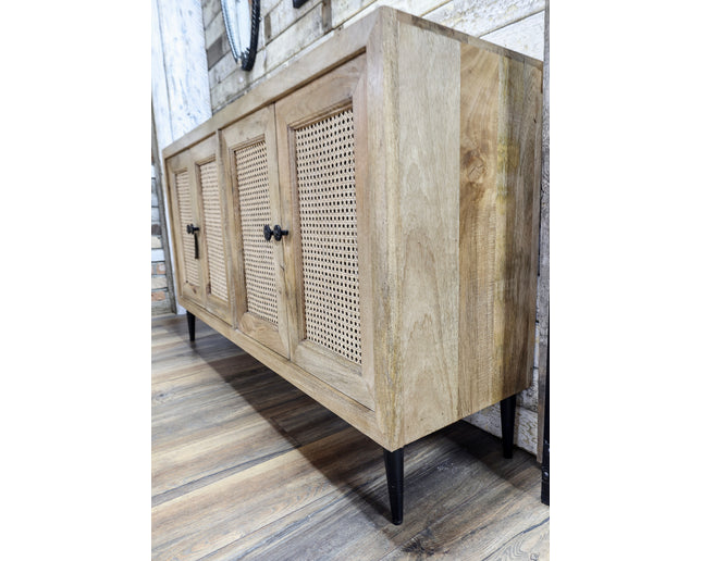 5ft wood & rattan 4 door storage cabinet