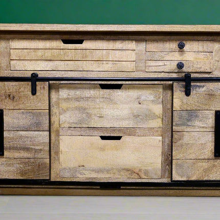 Large rustic solid wood & iron sideboard storage cabinet