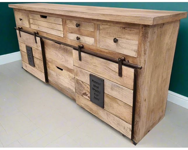 Large rustic solid wood & iron sideboard storage cabinet - Back in stock November