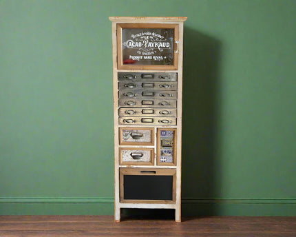 Cream vintage wooden multi drawer storage cabinet