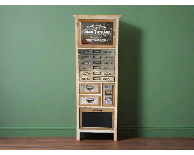 Cream vintage wooden multi drawer storage cabinet