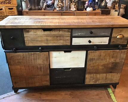 Rustic wood multi compartment storage cabinet