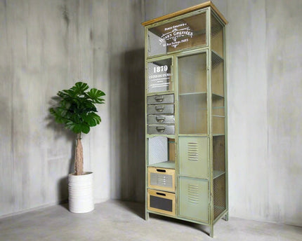 Tall apple green metal Industrial retro multi drawer storage cabinet