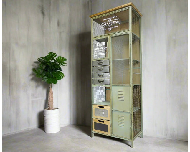 Tall apple green metal Industrial retro multi drawer storage cabinet