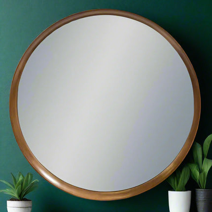 Large round oak wood framed wall mirror - 80cm x 80cm