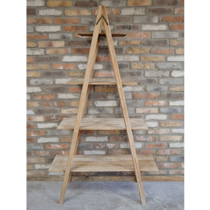 Tall "A" frame rustic wood 4 tier cascade display shelves