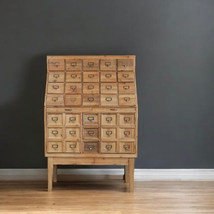 Apothecary rustic wood multi drawer storage cabinet