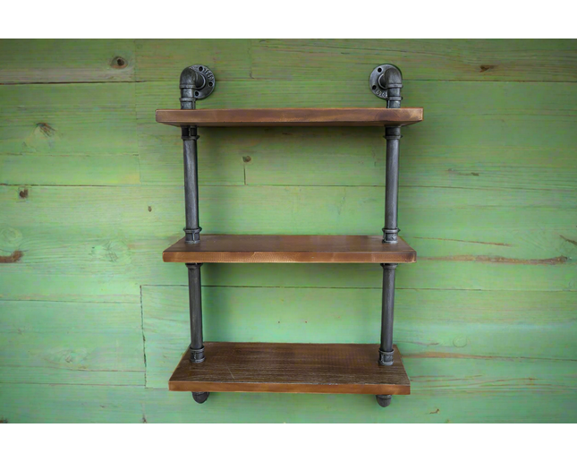 Iron pipe & rustic wood 3 tier wall shelf