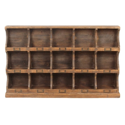 Rustic wood  multi compartment 15 pigeon hole wall storage cabinet