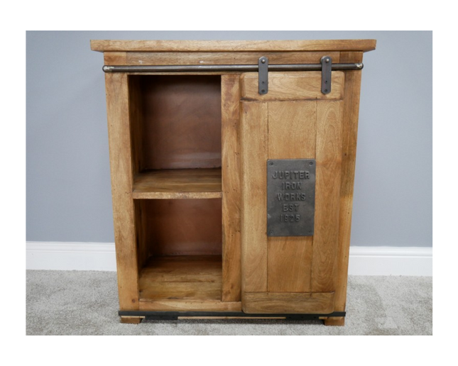 Industrial iron & rustic wood storage cabinet - Back in stock September