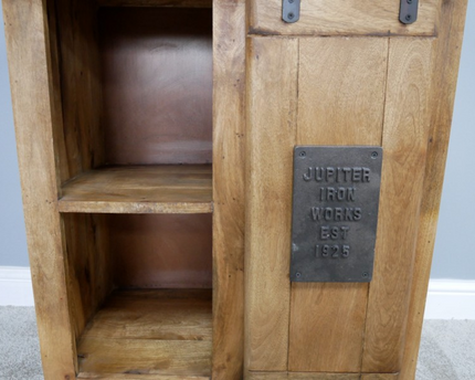 Industrial iron & rustic wood storage cabinet - Back in stock September