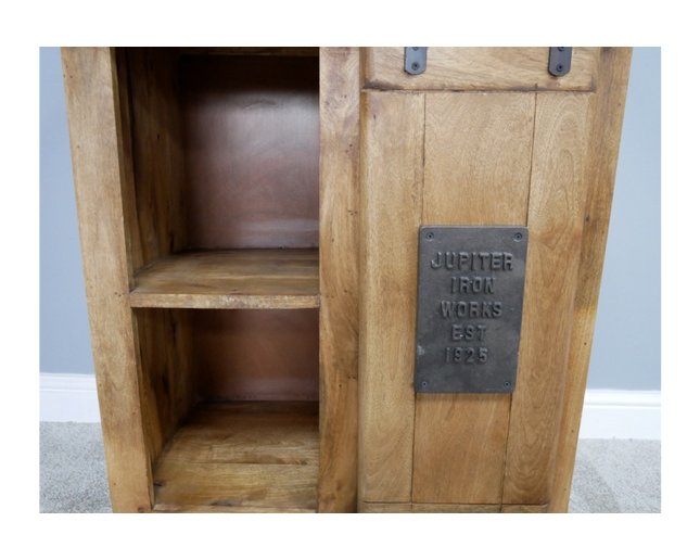 Industrial iron & rustic wood storage cabinet - Back in stock September