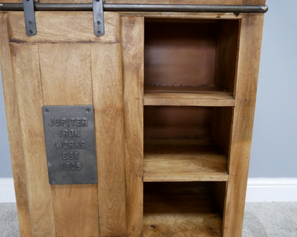 Industrial iron & rustic wood storage cabinet - Back in stock September