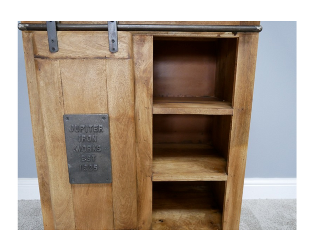 Industrial iron & rustic wood storage cabinet - Back in stock September