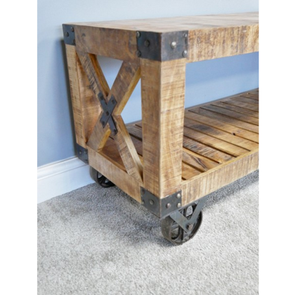 Rustic wood tv stand on wheels