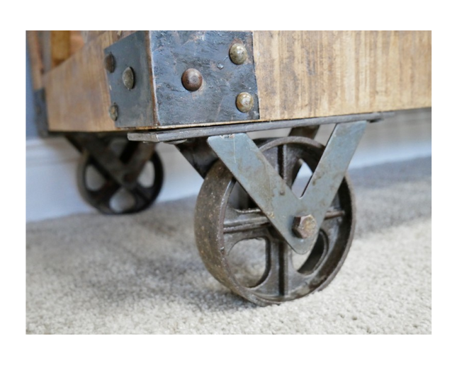 Mango wood rustic tv stand on wheels