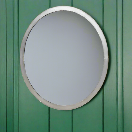 Extra large round silver hammered metal wall mirror - 100cm x 100cm