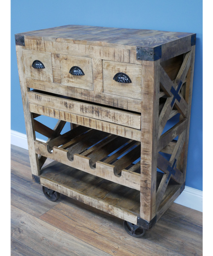 Rustic wood wine cabinet on wheels