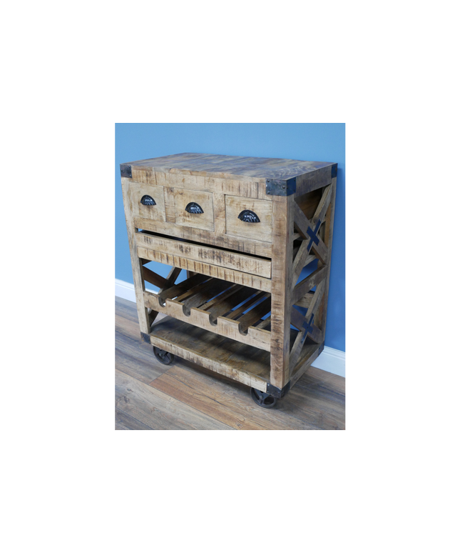 Rustic wood wine cabinet on wheels