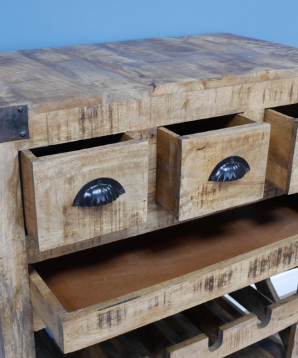 Rustic wood wine cabinet on wheels