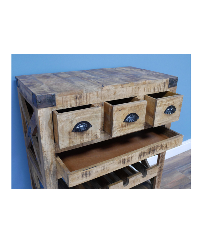 Rustic wood wine cabinet on wheels