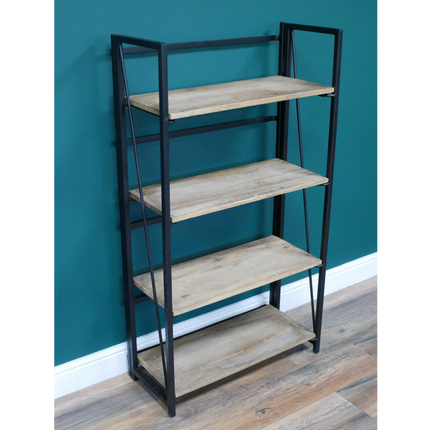 Tall iron & wood floor shelving cabinet