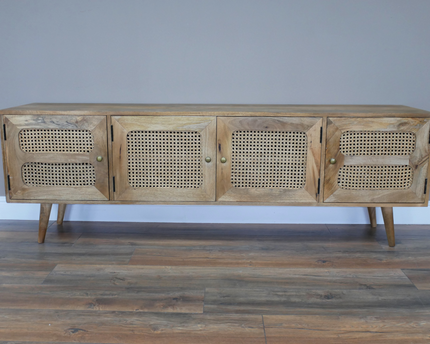 Rustic wood & rattan 4 door wide Tv cabinet - Back in stock November