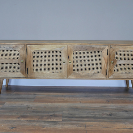 Rustic wood & rattan wide Tv storage cabinet