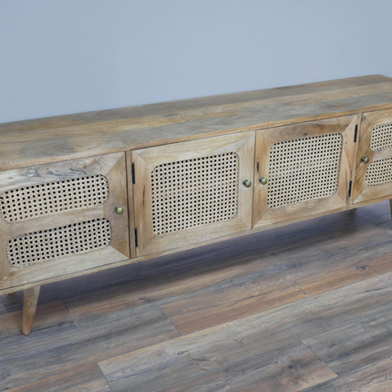 Rustic wood & rattan wide Tv storage cabinet