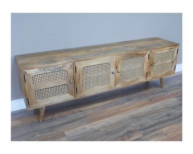 Rustic wood & rattan 4 door wide Tv cabinet - Back in stock November