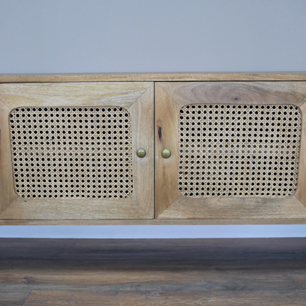 Rustic wood & rattan wide Tv storage cabinet