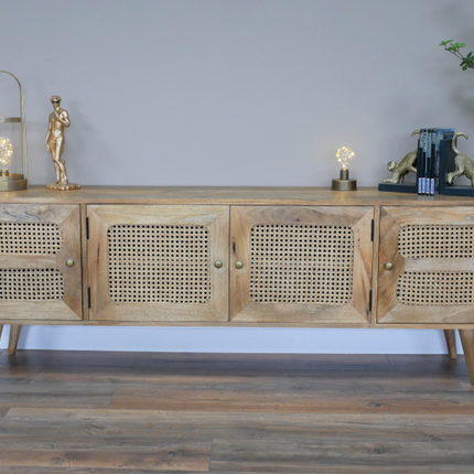 Rustic wood & rattan wide Tv storage cabinet