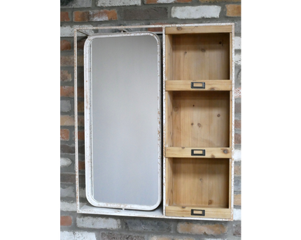 Tall white metal wall mirror shelf unit