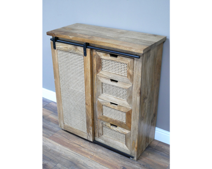 Rustic wood & rattan storage cabinet