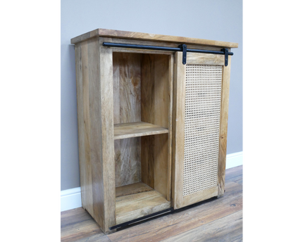 Rustic wood & rattan storage cabinet