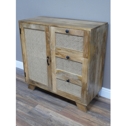 Rustic wood & rattan storage cabinet